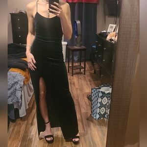 Emerald Green Velvet High Slit Ball Gown